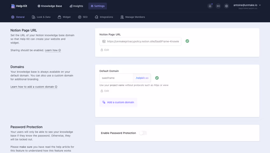 Help Kit General Settings