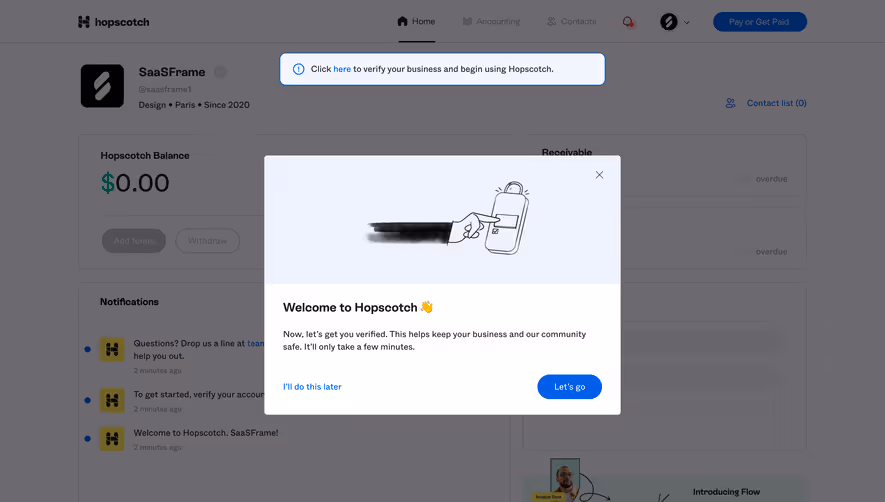 Hopscotch Welcome Screen
