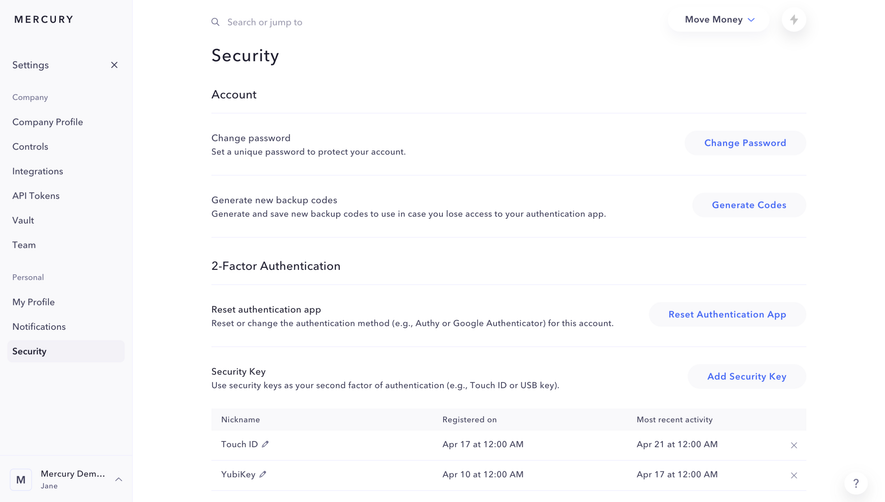 Mercury Security Settings