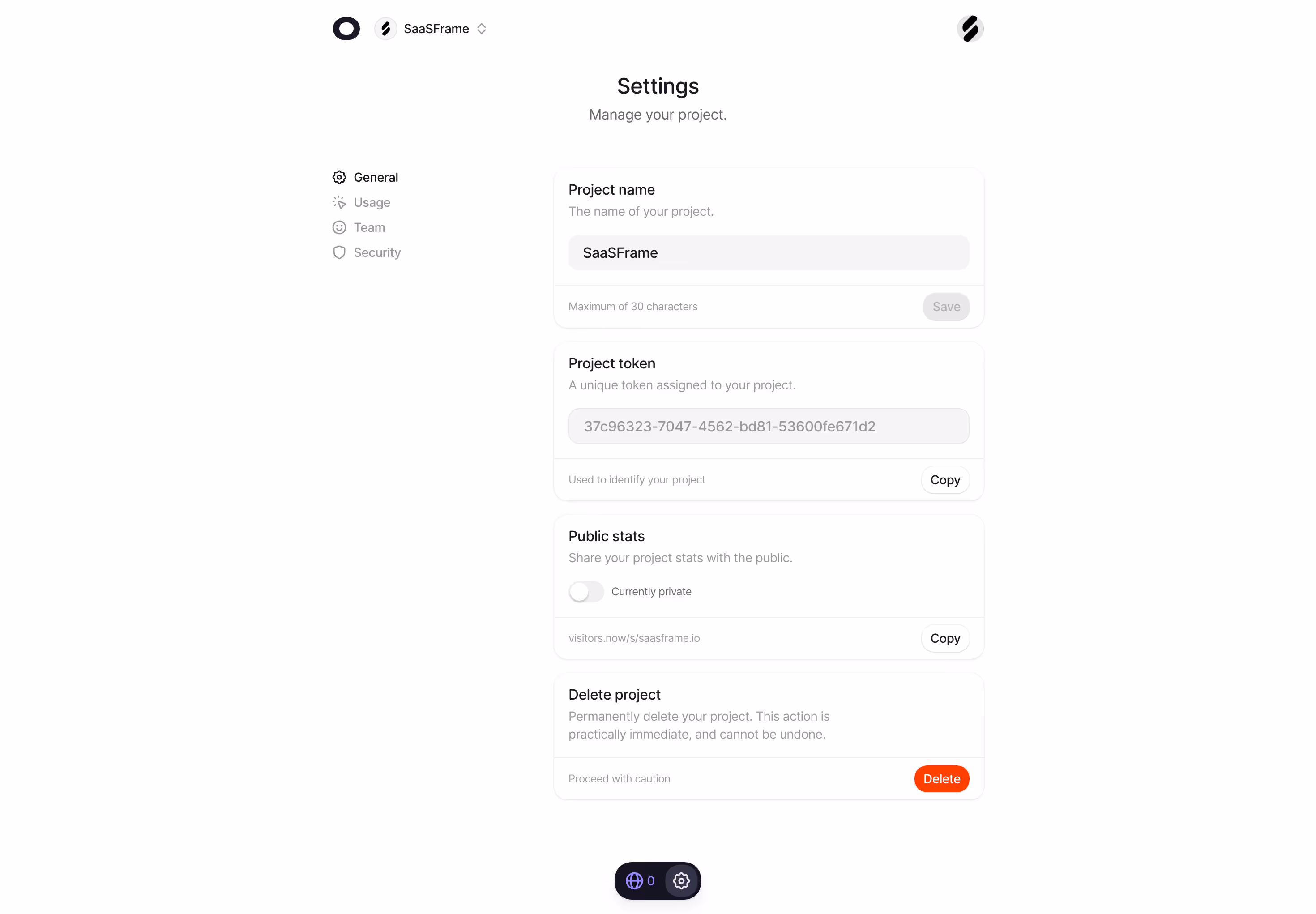 Visitors Project Settings