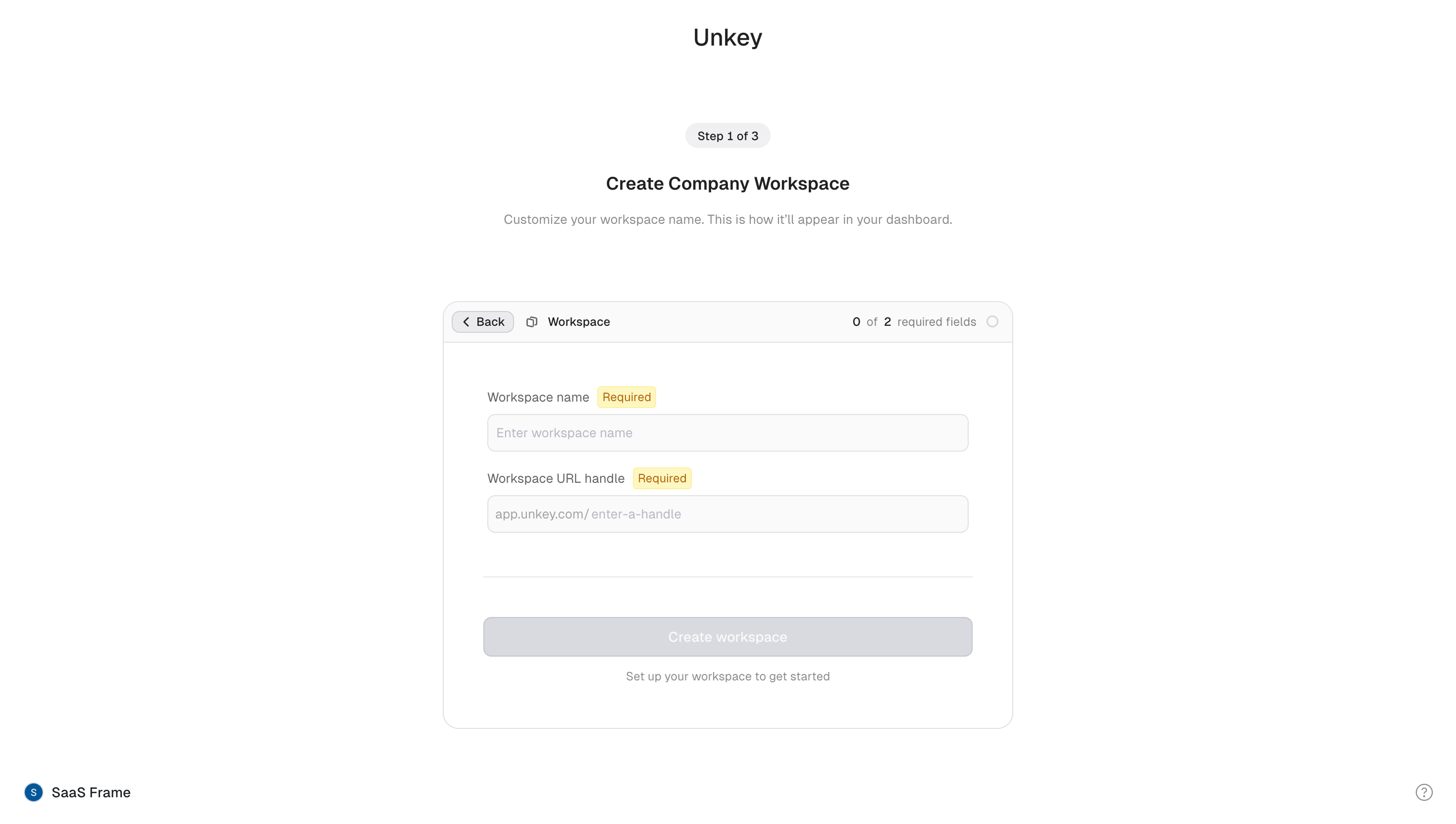 Unkey Create Company Workspace