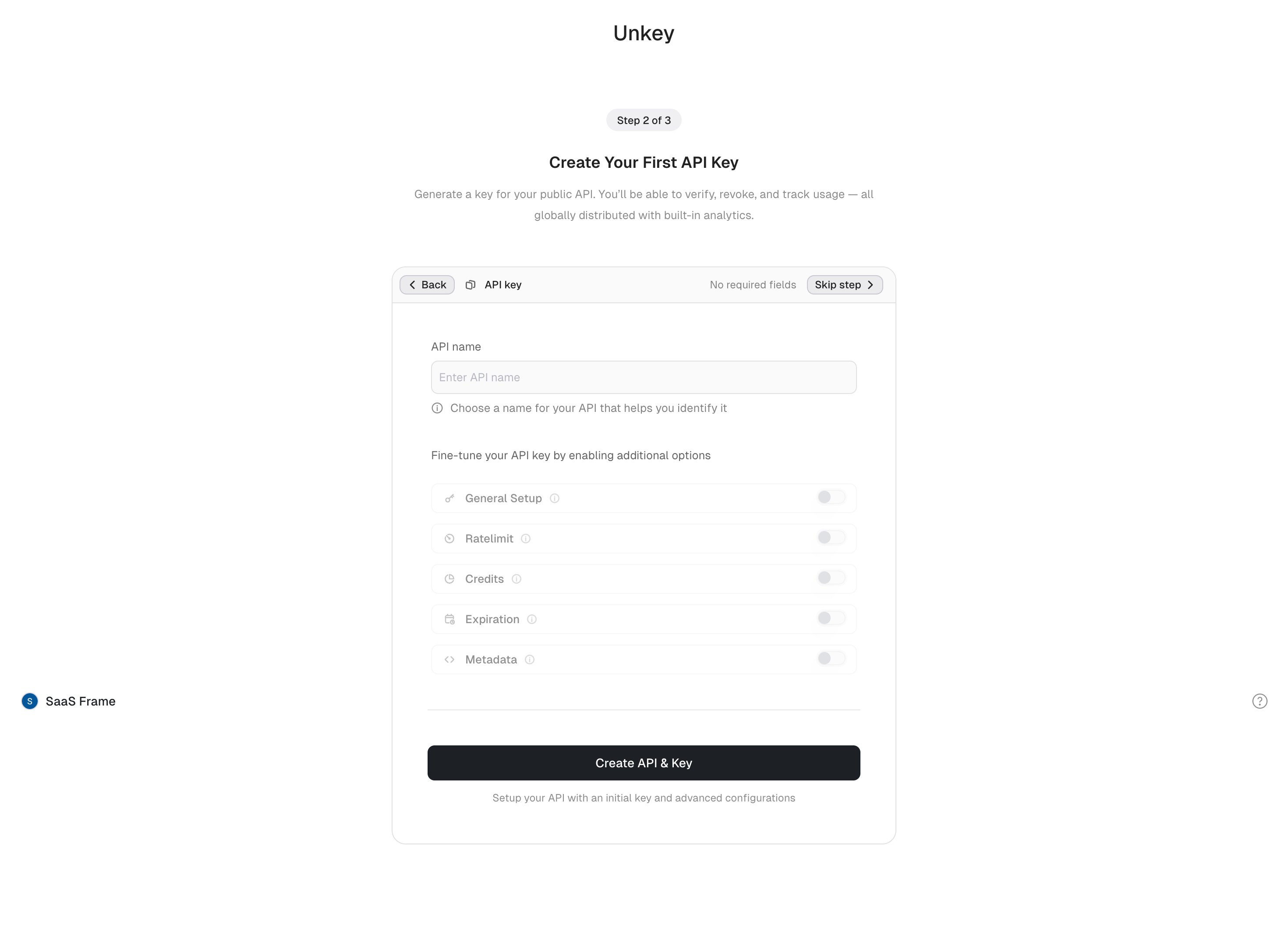 Unkey Create First API Key
