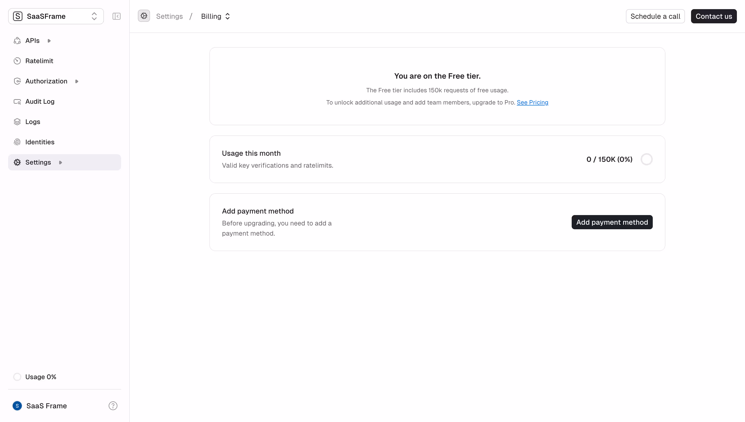 Unkey Billing Settings