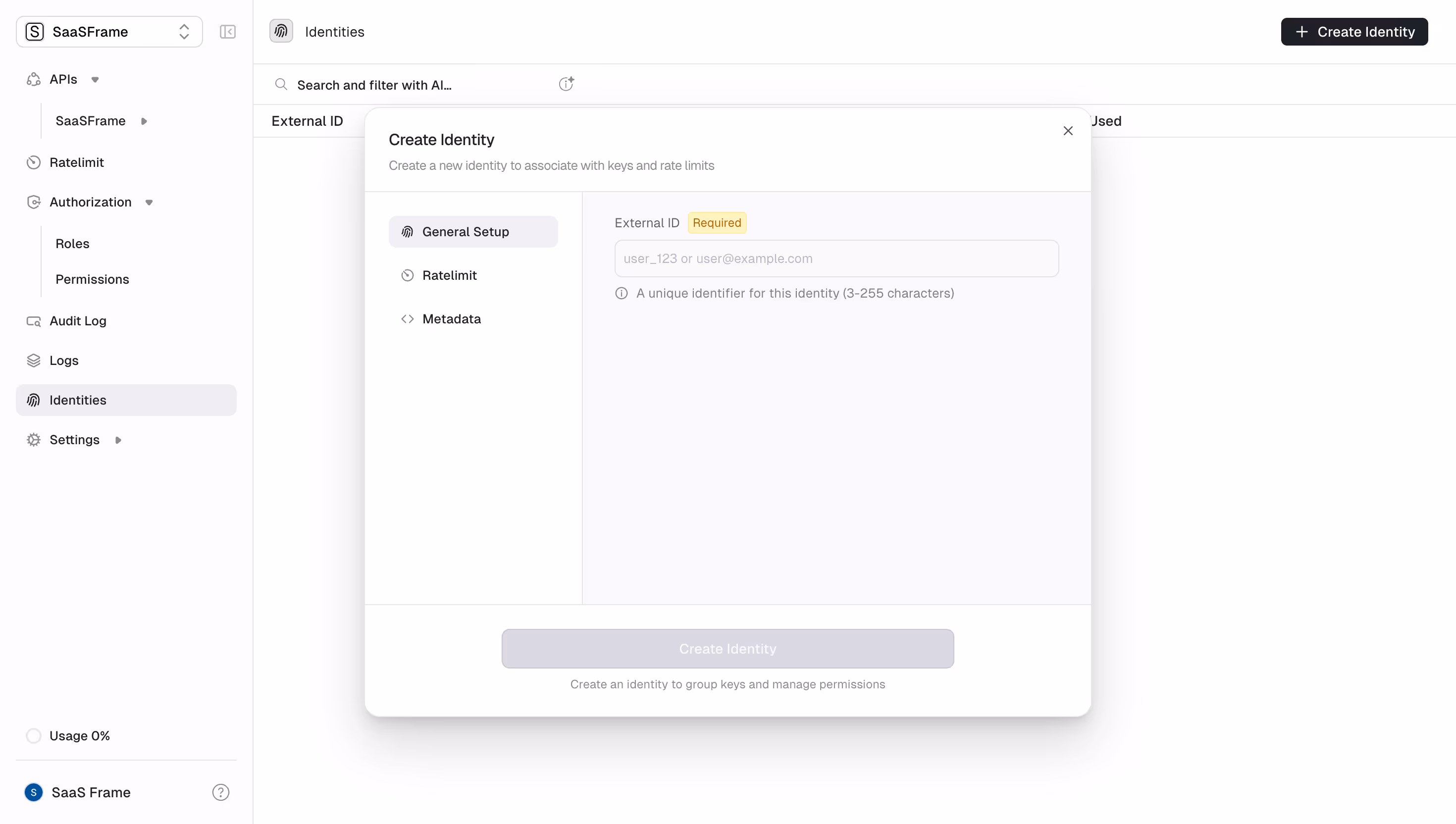 Unkey Create Identity