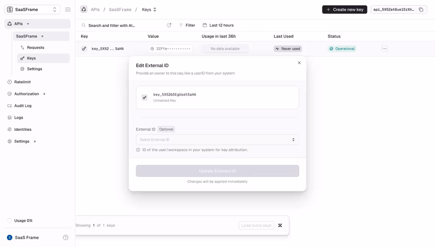 Unkey Edit External ID