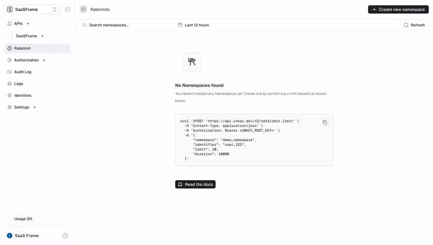 Unkey Rate Limites Settings