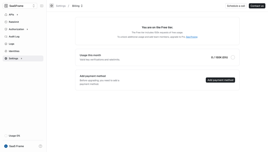 Unkey Billing Settings