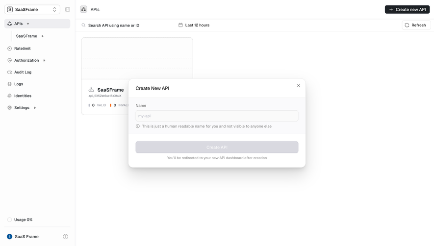 Unkey Create New API