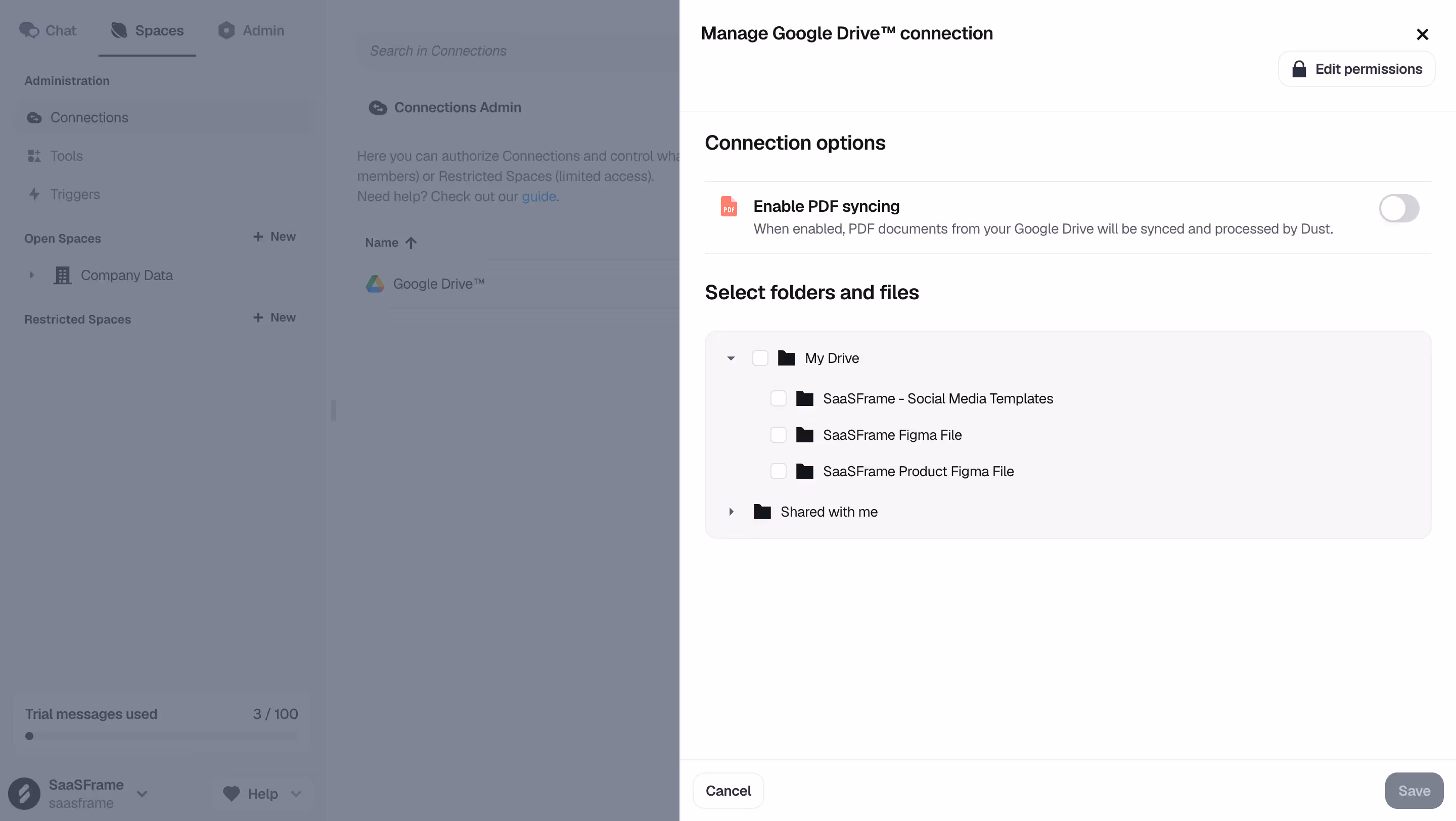 Dust Manage Google Drive Connection