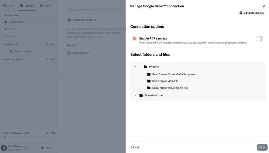 Dust Manage Google Drive Connection