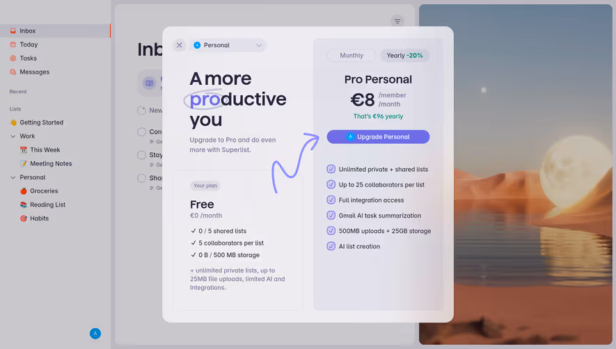 Superlist Upgrade prompt