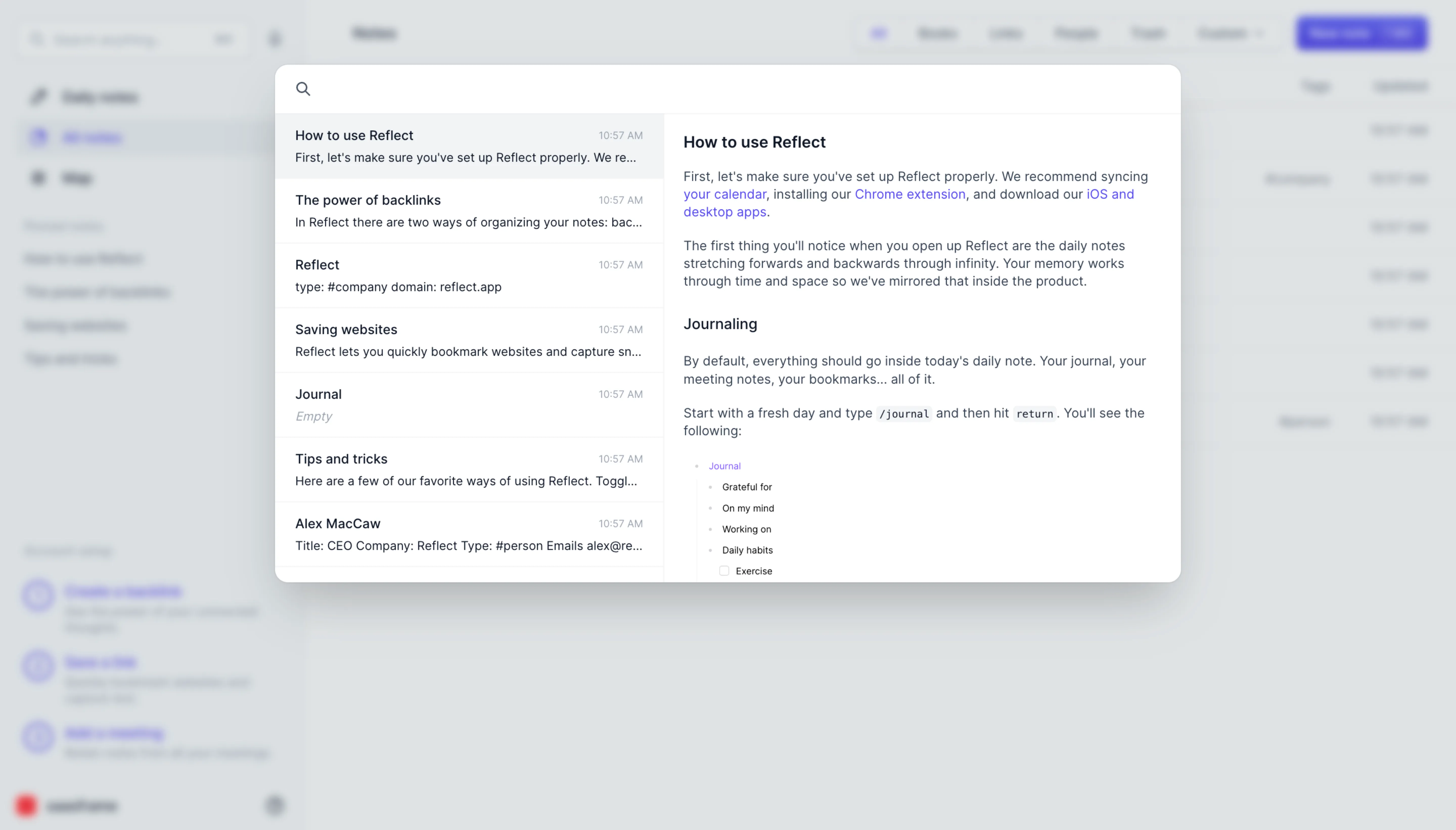 interface showing integrated help documentation in search modal