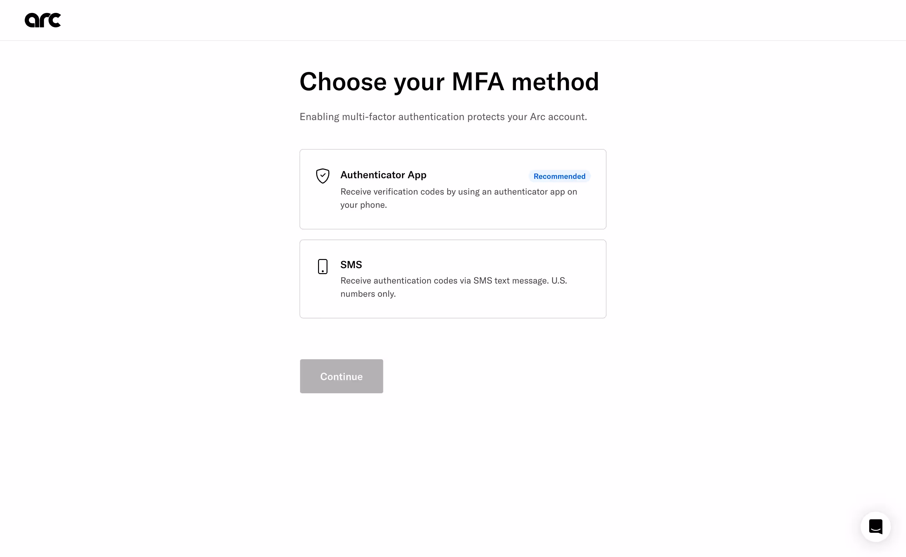 Arc MFA method selection