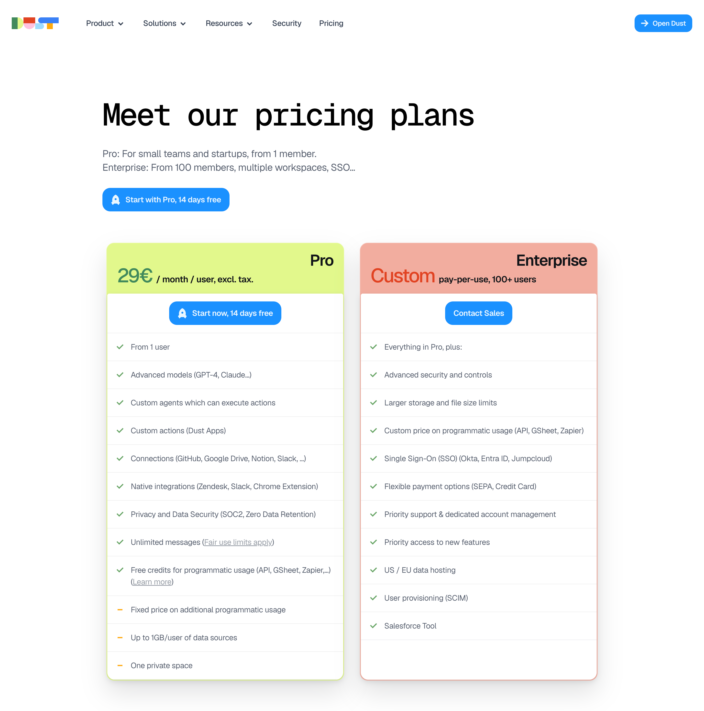 Dust colorful pricing plans