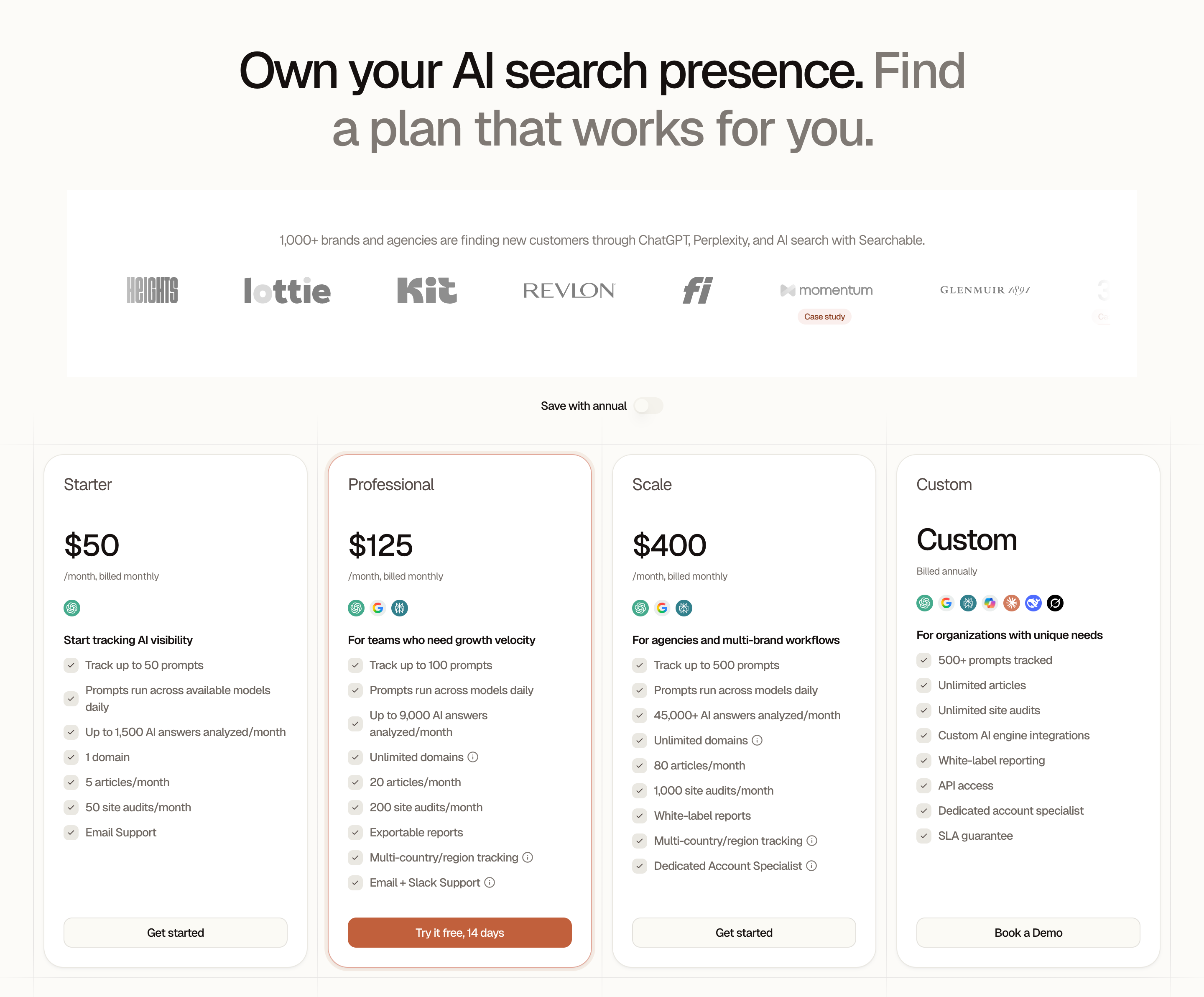Searchable social proof pricing