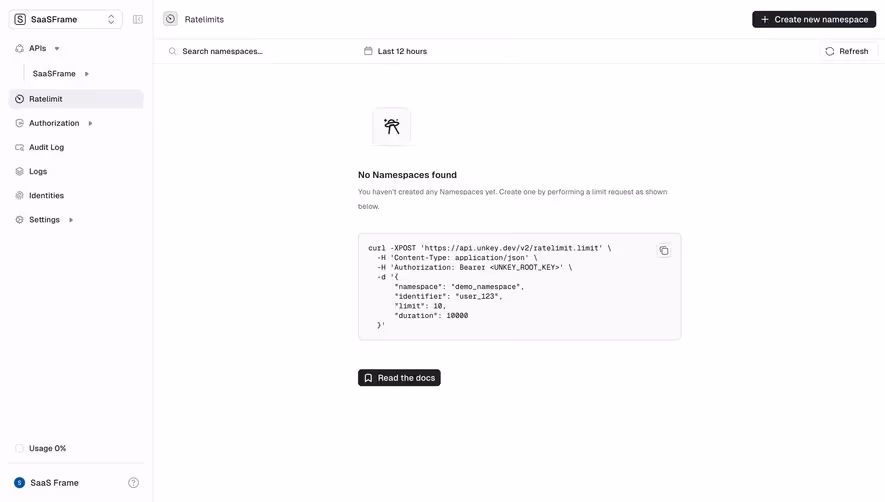 Unkey Rate Limites Settings