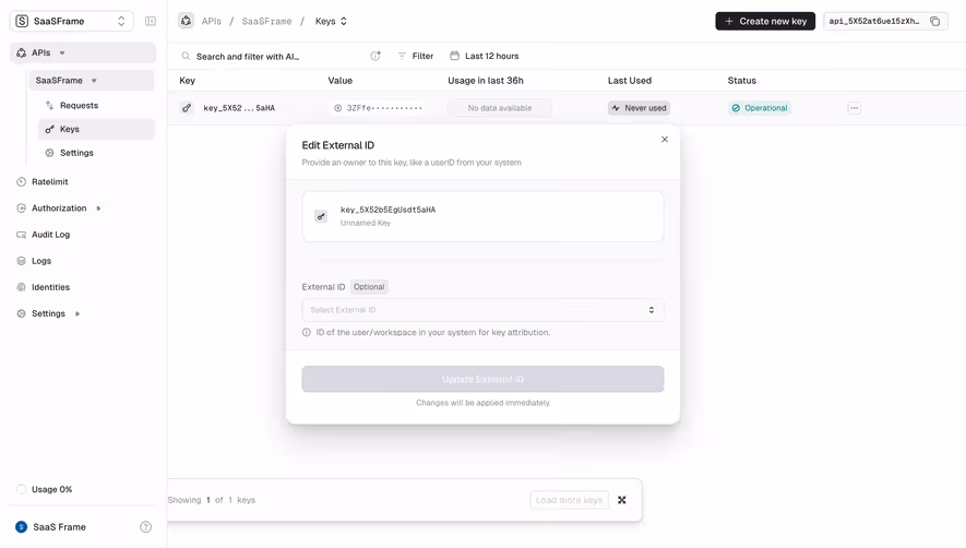 Unkey Edit External ID