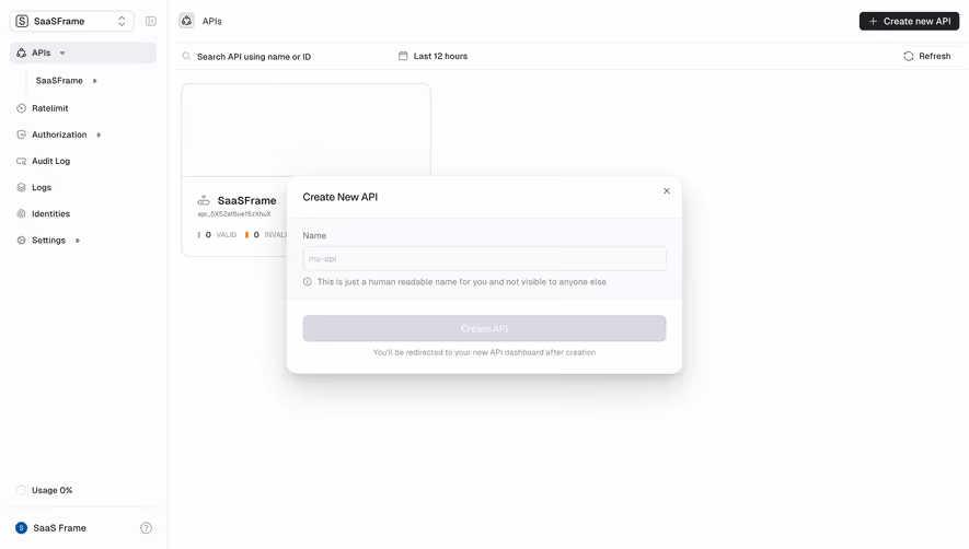 Unkey Create New API