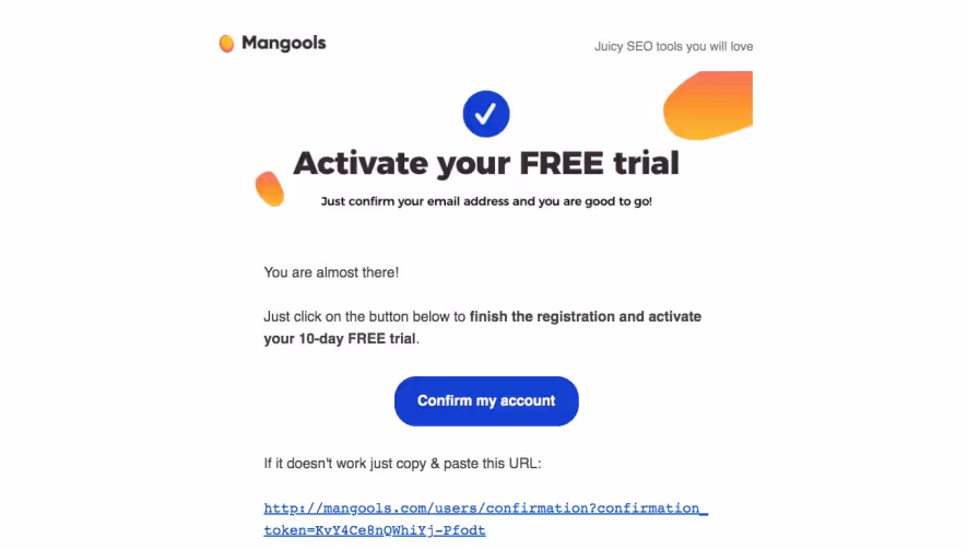 Mangools Account Verification Email