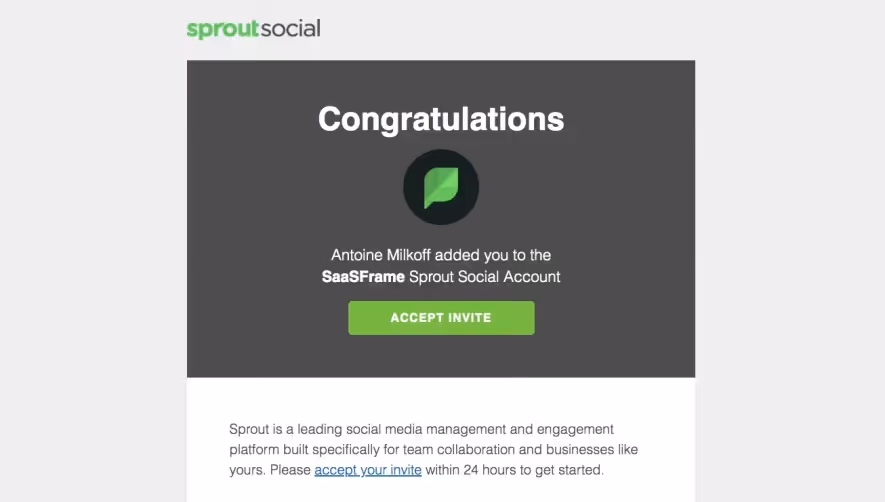 Sprout Social Invitation Email