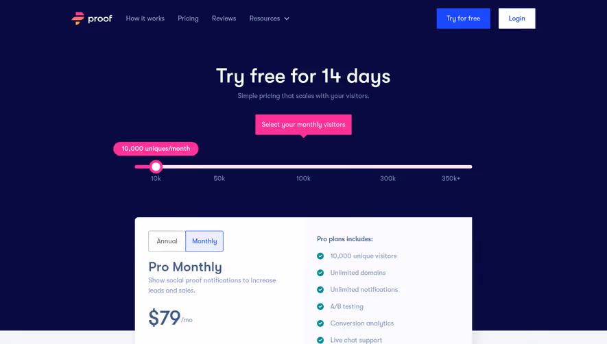 Proof Pricing Page