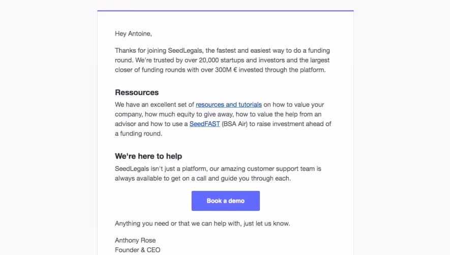 SeedLegals Welcome Email