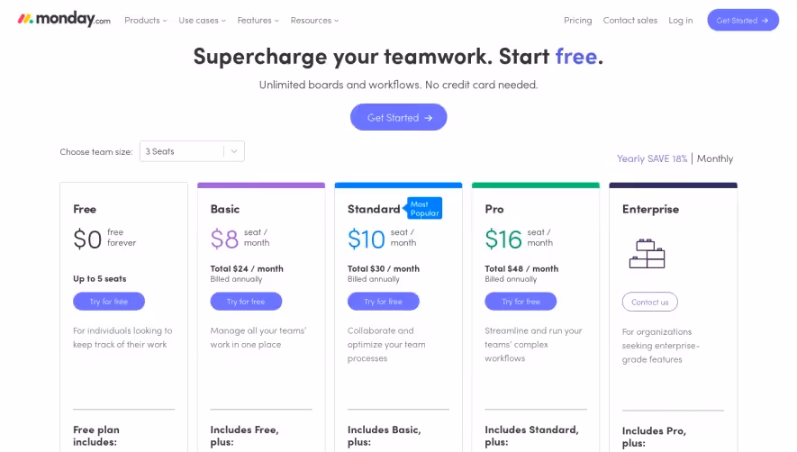Monday Pricing Page