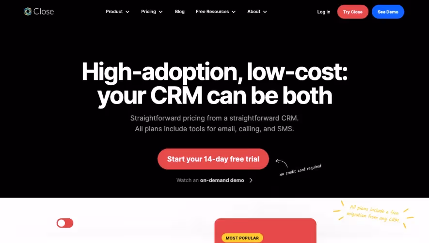 Close Pricing Page