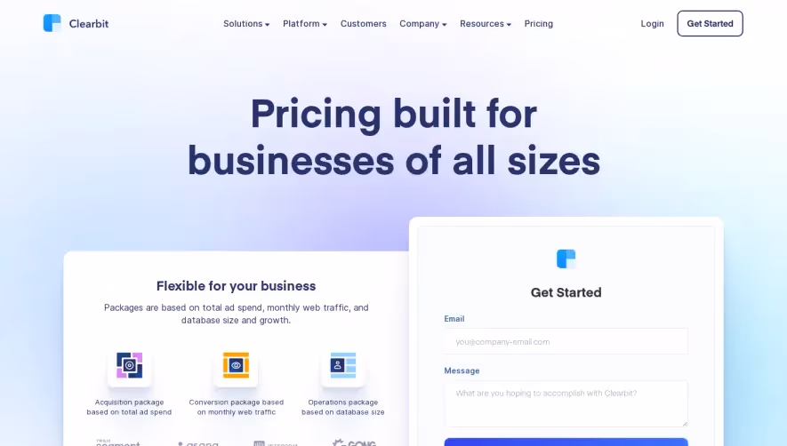 Clearbit Pricing Page