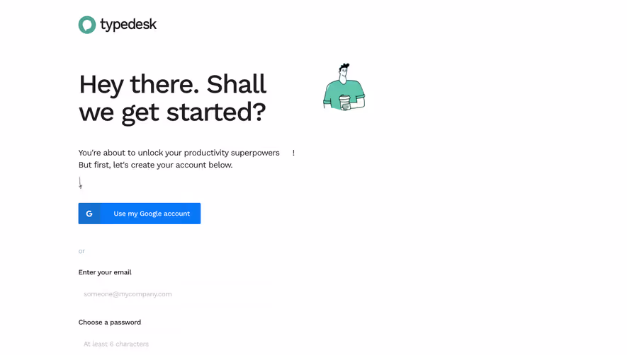 Typedesk Signup Page