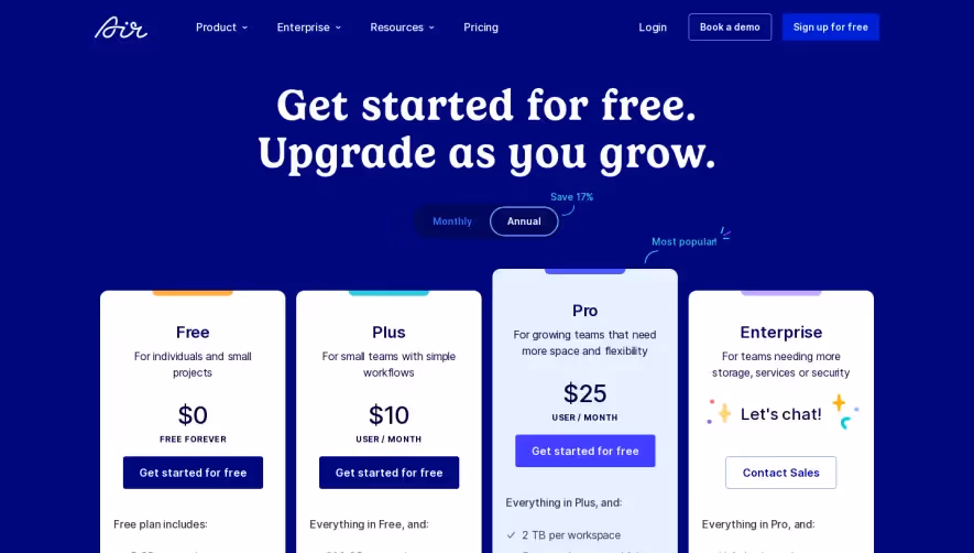 Air Pricing Page