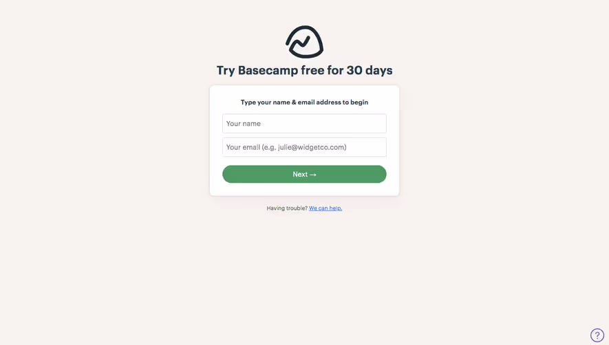 Basecamp Signup Page