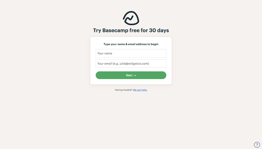 Basecamp Signup Page