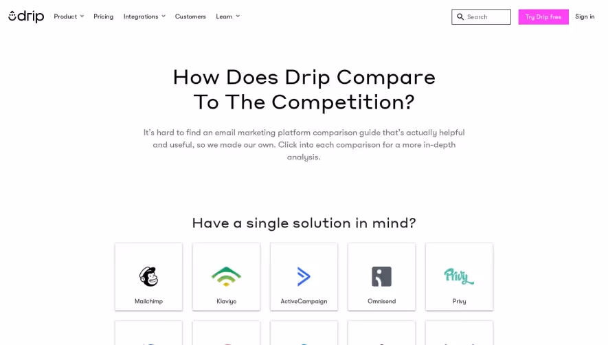 Drip Comparison Page