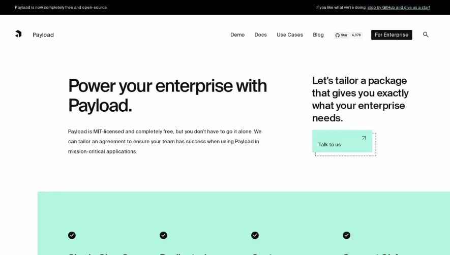 Payload Enterprise Page