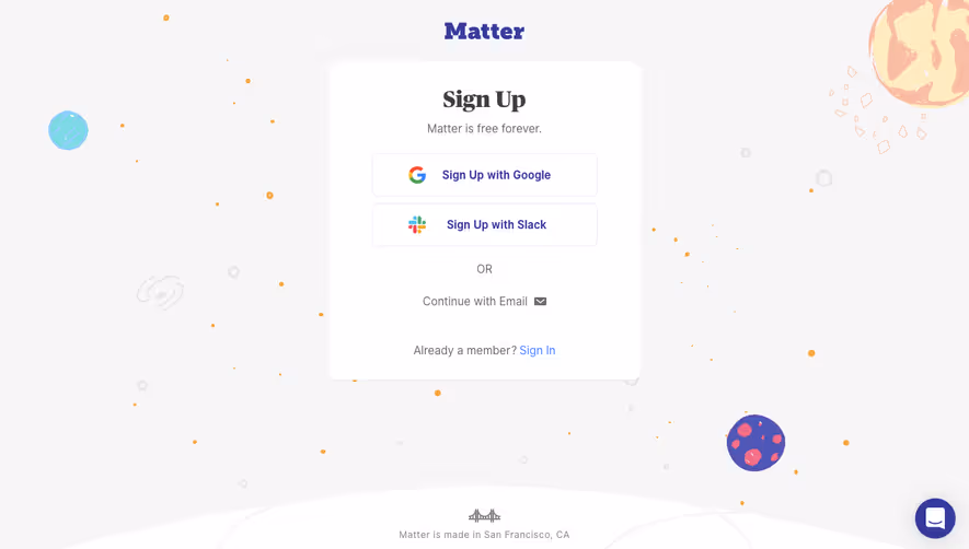 Matter Signup Page