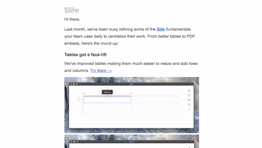 Slite Product Update Email
