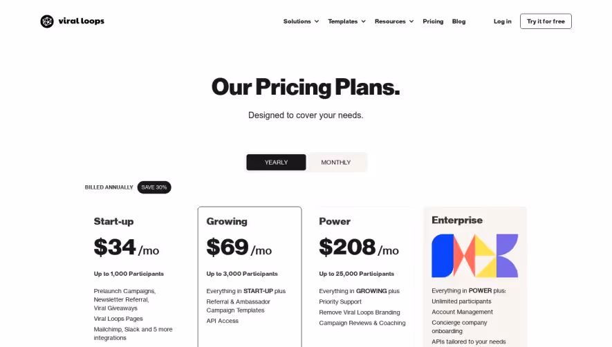 Viral Loops Pricing Page