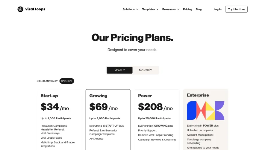 Viral Loops Pricing Page