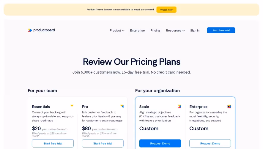 ProductBoard roductboard Pricing Page