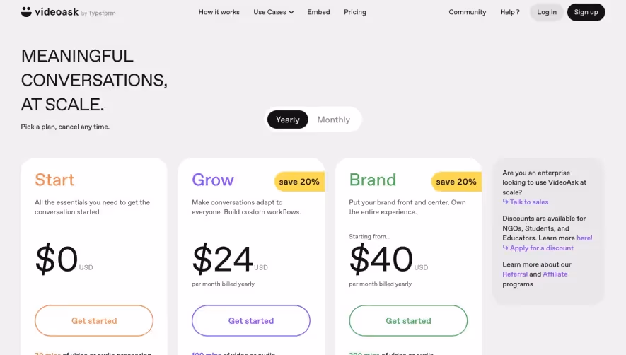 VideoAsk Pricing Page