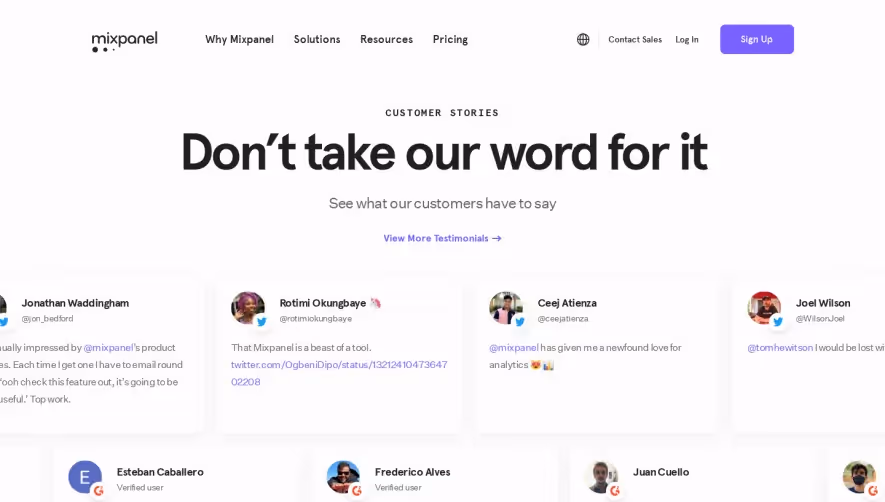 Mixpanel Customers Page