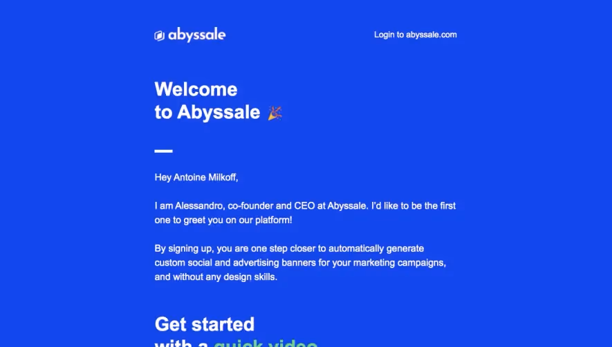 Abyssale Welcome Email