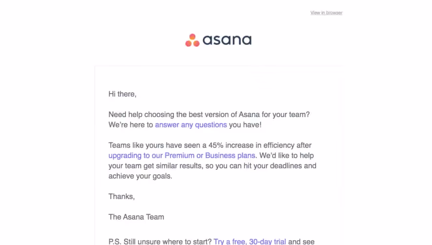 Asana Free Trial Emails