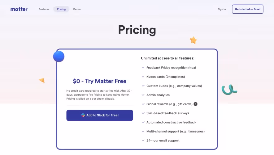 Matter Pricing Page