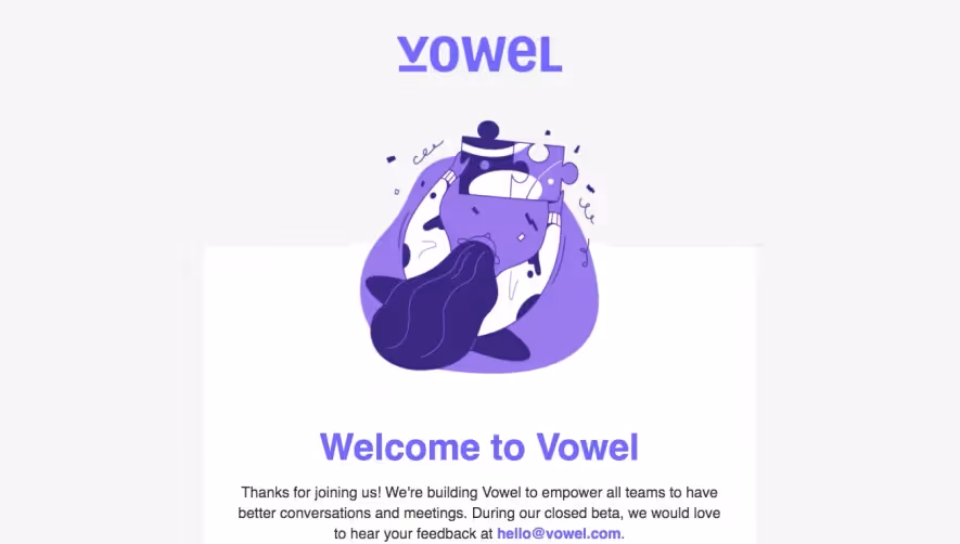 Vowel Welcome Email