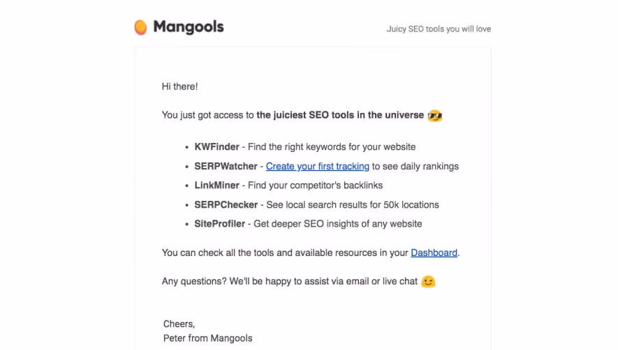 Mangools Welcome Email