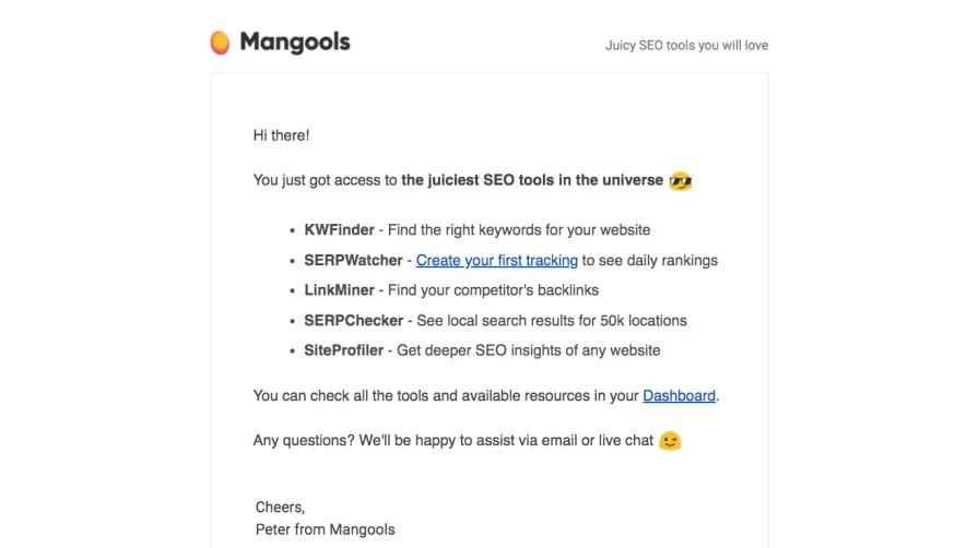 Mangools Welcome Email