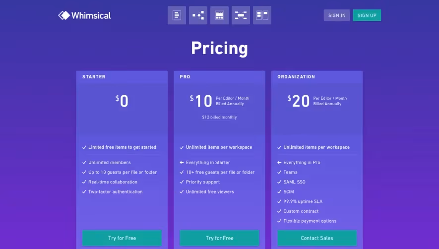 Whimsical Pricing Page
