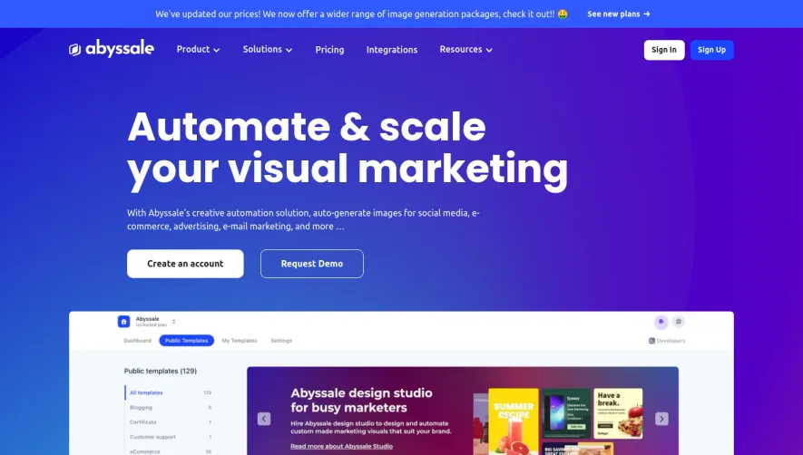 Abyssale Landing Page